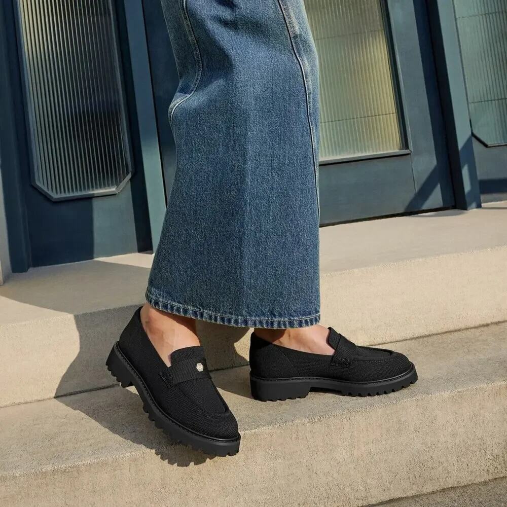 Vivaia Francesca Platform Chunky Heel Penny Minimalist Preppy Black Loafer 8 - Picture 2 of 10